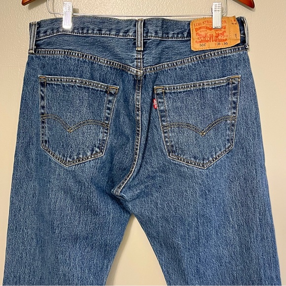 Levis Mens 501 Button Fly Denim Blue Jean W36 Raw Hem Cut Bottoms Red Tab - Picture 5 of 12